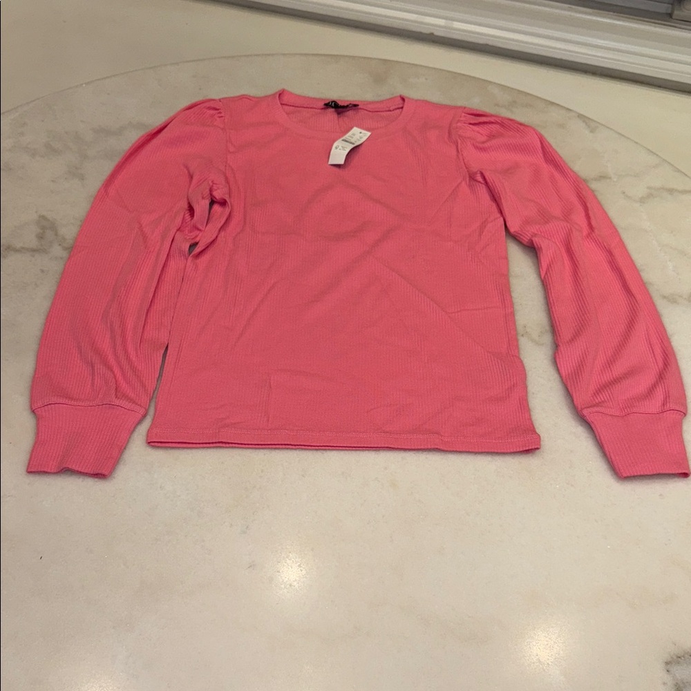 NWT J. Crew bright Pink Crew Neck with puff sleeve top